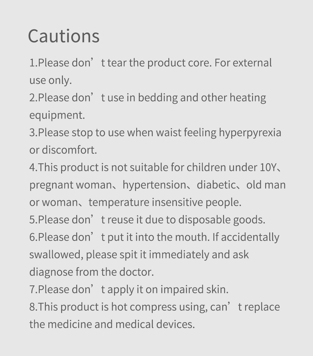 B40 Self-Heating Waist Warm Patch: printed use precautions.