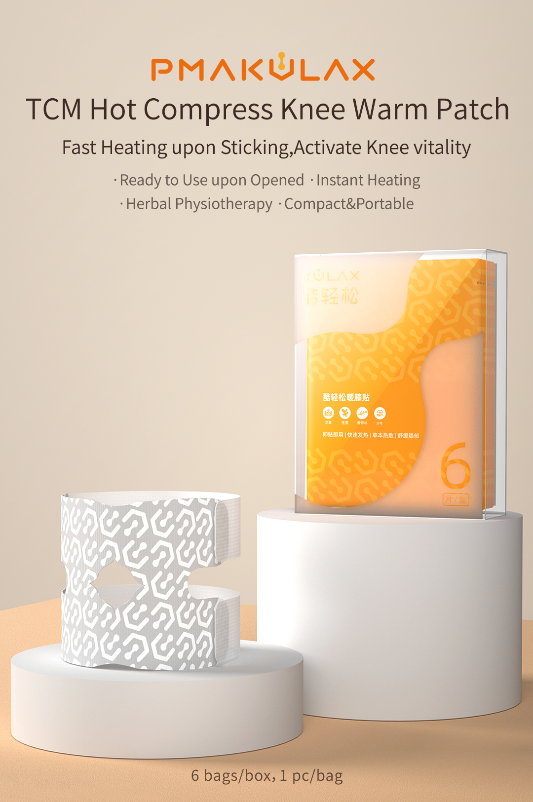C40 Self-Heating Knee Warm Patch: knee patch packaging display.