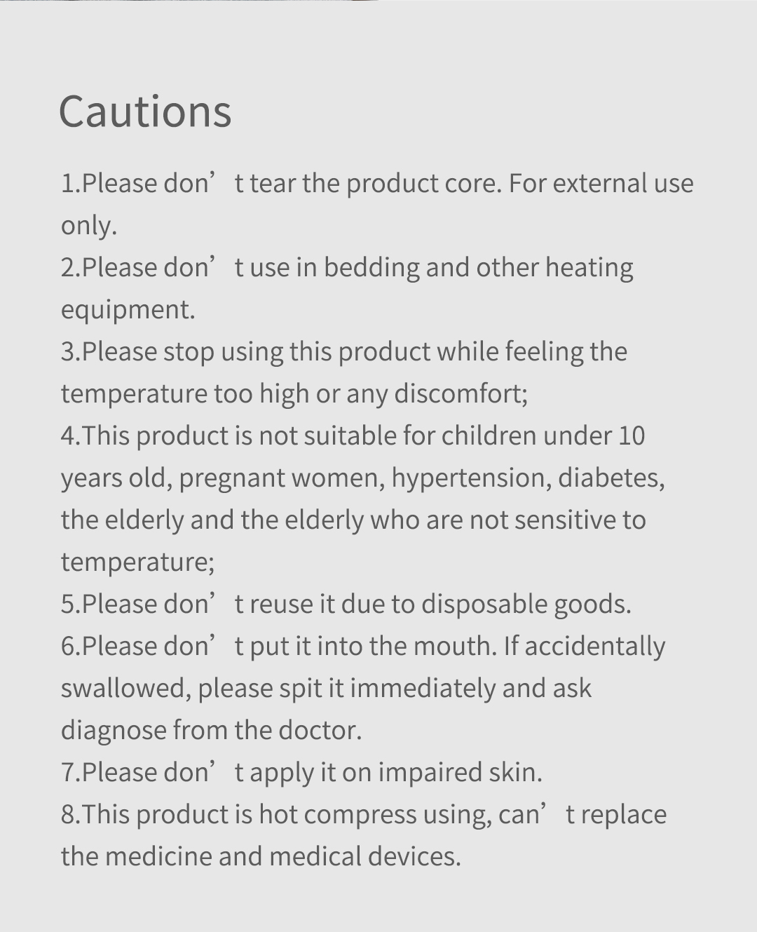 C40 Self-Heating Knee Warm Patch: printed patch use precautions.