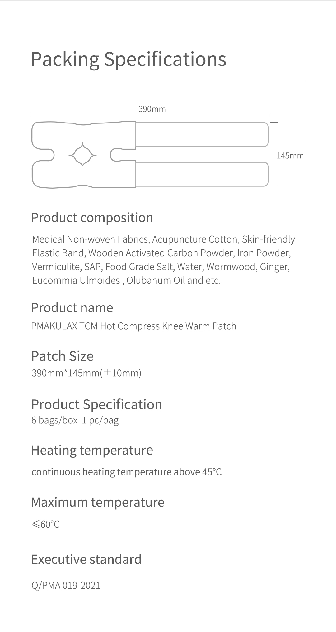 C40 Self-Heating Knee Warm Patch: packaging and specification diagram.