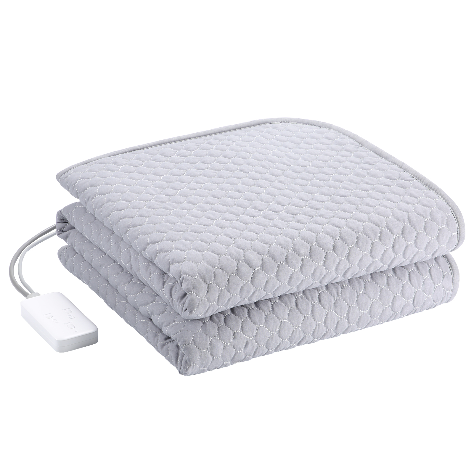 W20 Graphene Low-Voltage Smart Heated Blanket: folded gray blanket with wired controller.