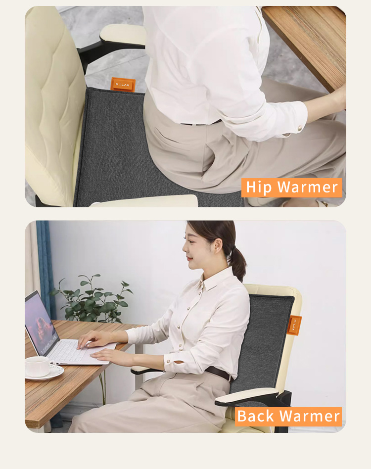 Seat cushion used as a hip and back warmer on an office chair