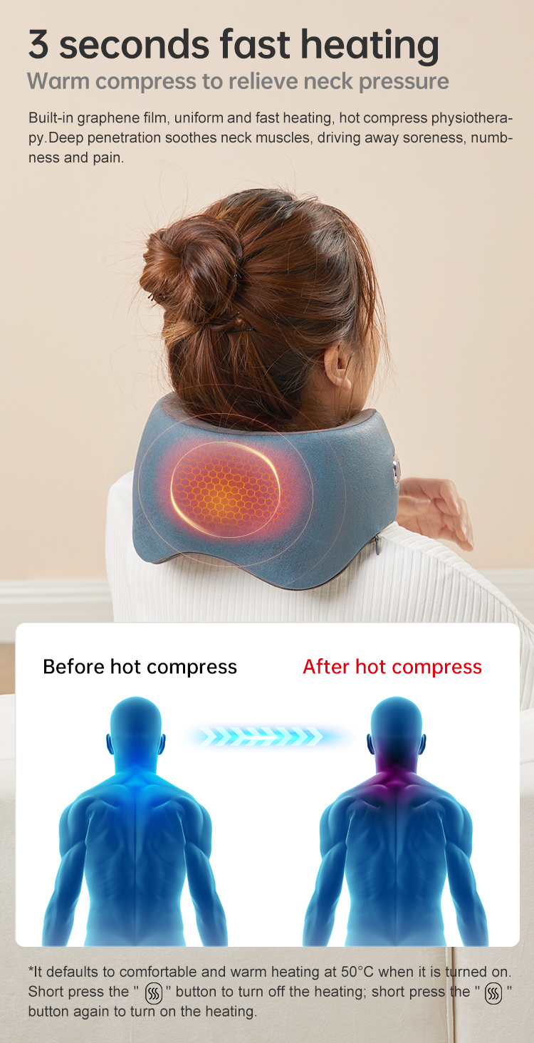 Graphene Heated Massage Neck Pillow: rear heating zone illustration.