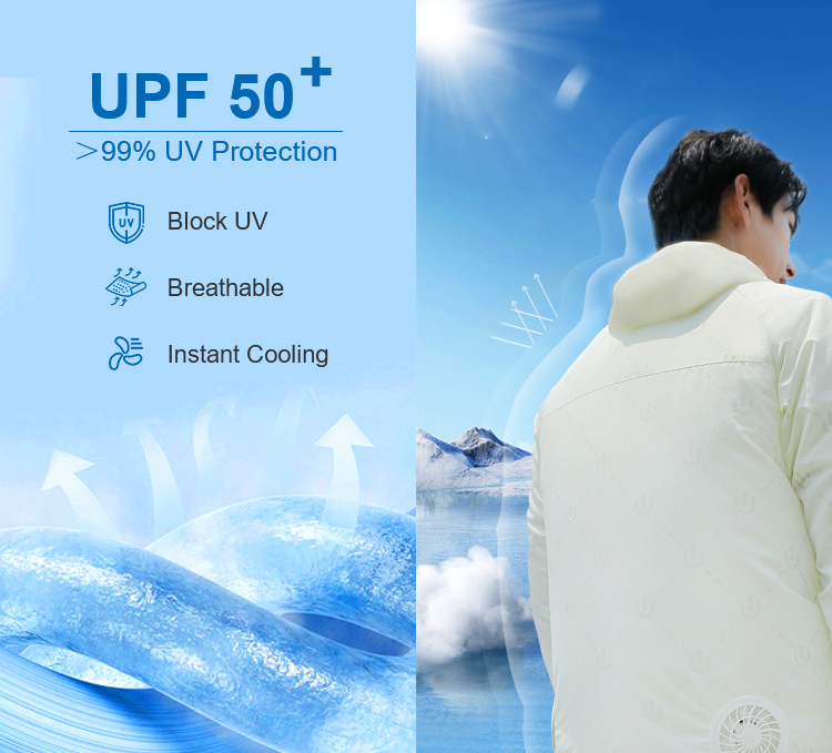 Graphene Cooling Jacket: outdoor rear wearing scene.