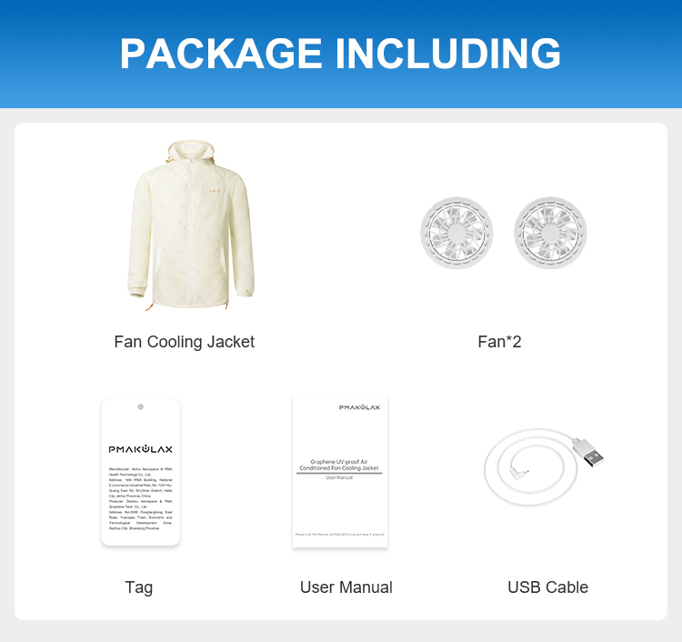 Graphene Cooling Jacket: jacket, fans, cable and included documents.