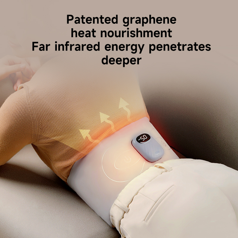 EMS Waist & Abdomen Care Device: reclining waist use with heating graphic.