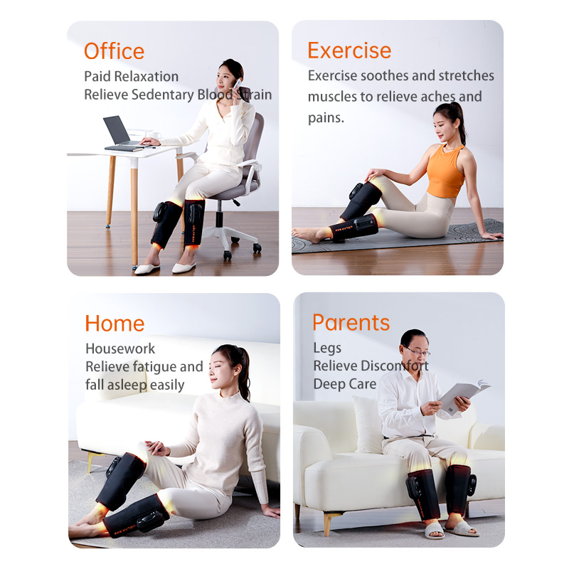 Calf Massager: office, exercise and home use examples.