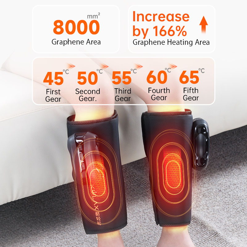 Calf Massager: pair of wraps with highlighted heating zones.