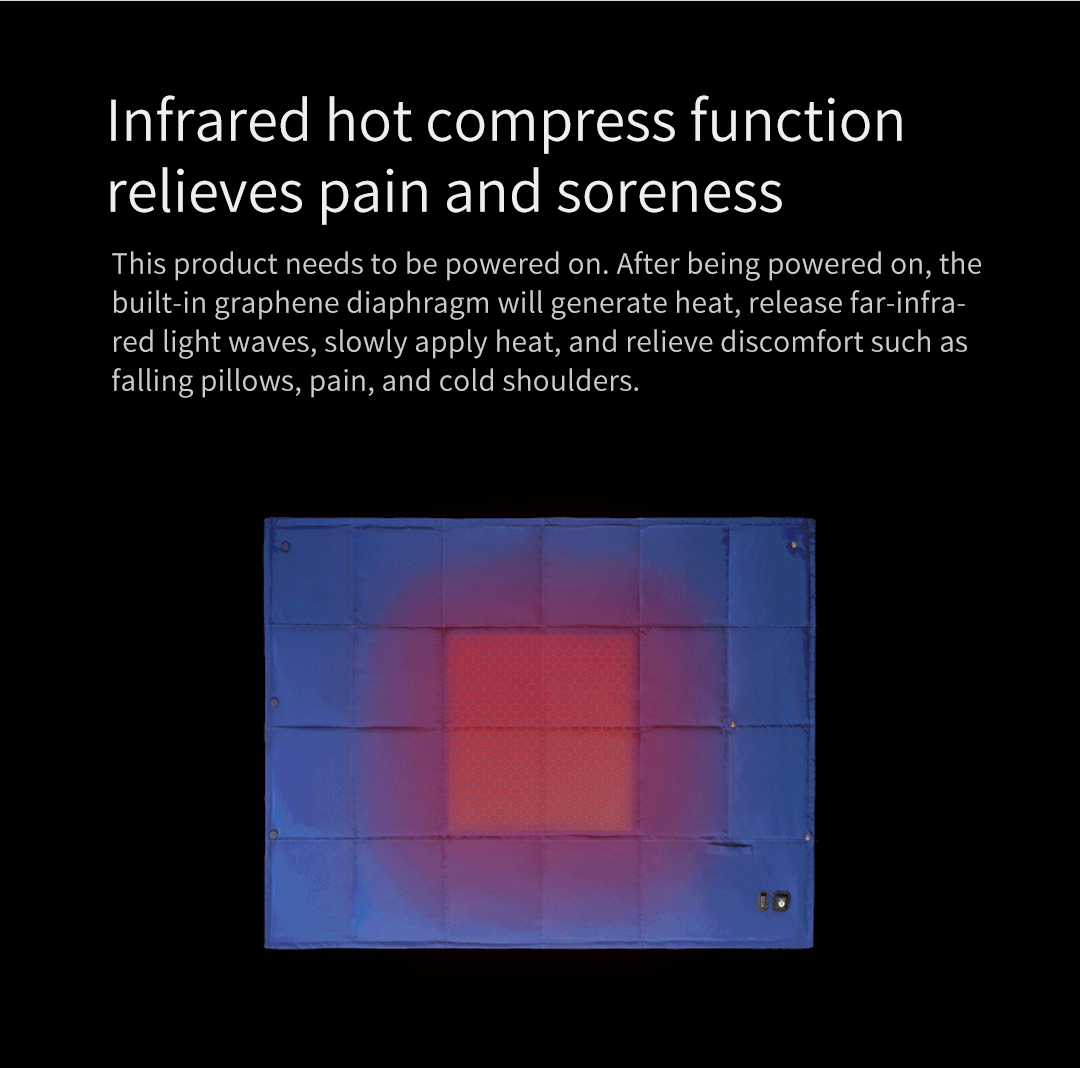 B20 Graphene Heated Down Blanket: blanket heating area illustration.