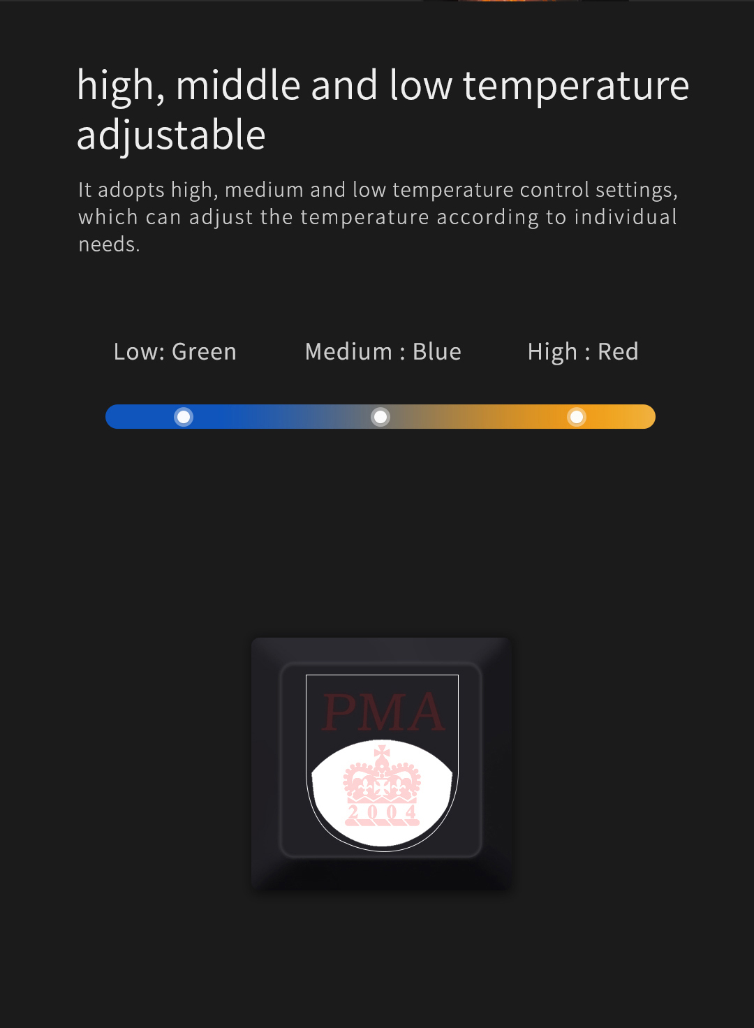 B20 Graphene Heated Down Blanket: temperature indicator and power button guide.