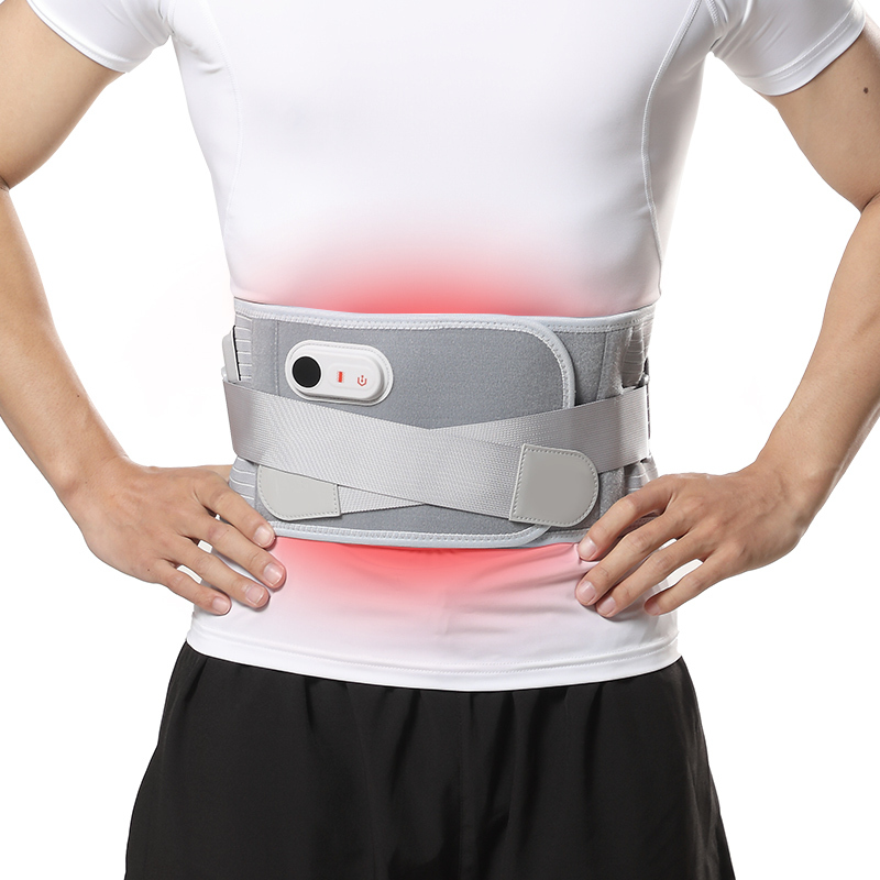 Graphene Heated Lumbar Support Belt: front wearing view showing layered waist straps.