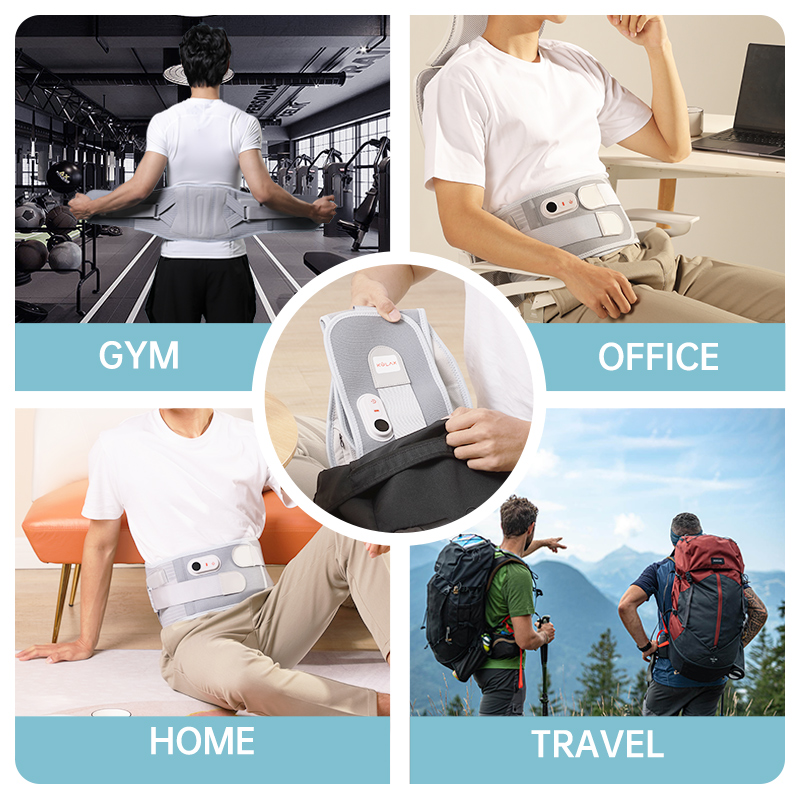 Graphene Heated Lumbar Support Belt: home, office, travel and exercise use examples.
