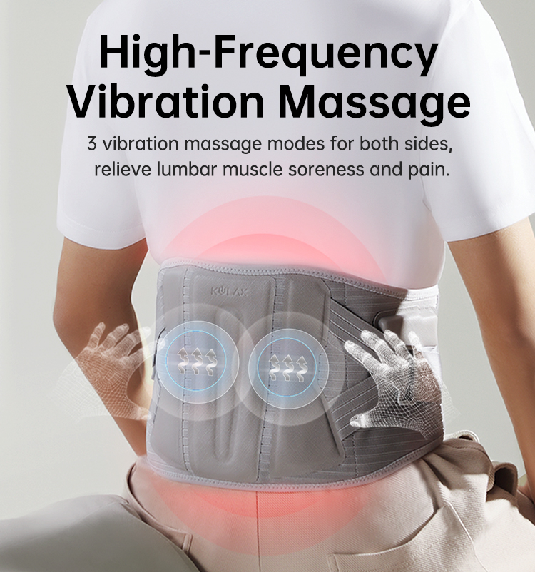 Graphene Heated Lumbar Support Belt: rear wearing view with massage point illustration.