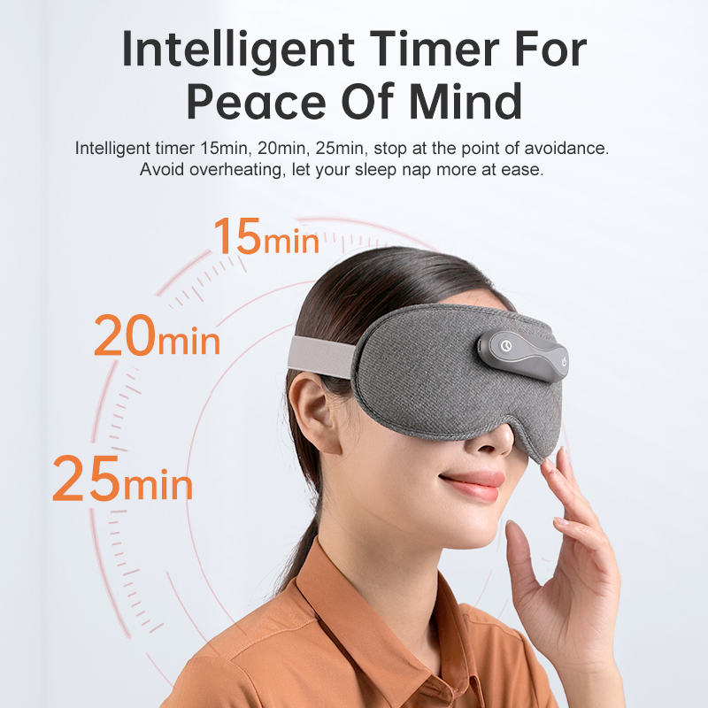 Graphene Heated Nasal Comfort Eye Mask: woman wearing the mask with timer guide.