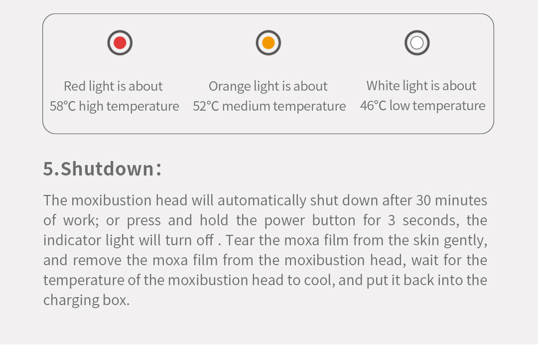 A30 Graphene Smart Moxibustion Device: indicator light and shutdown guide.