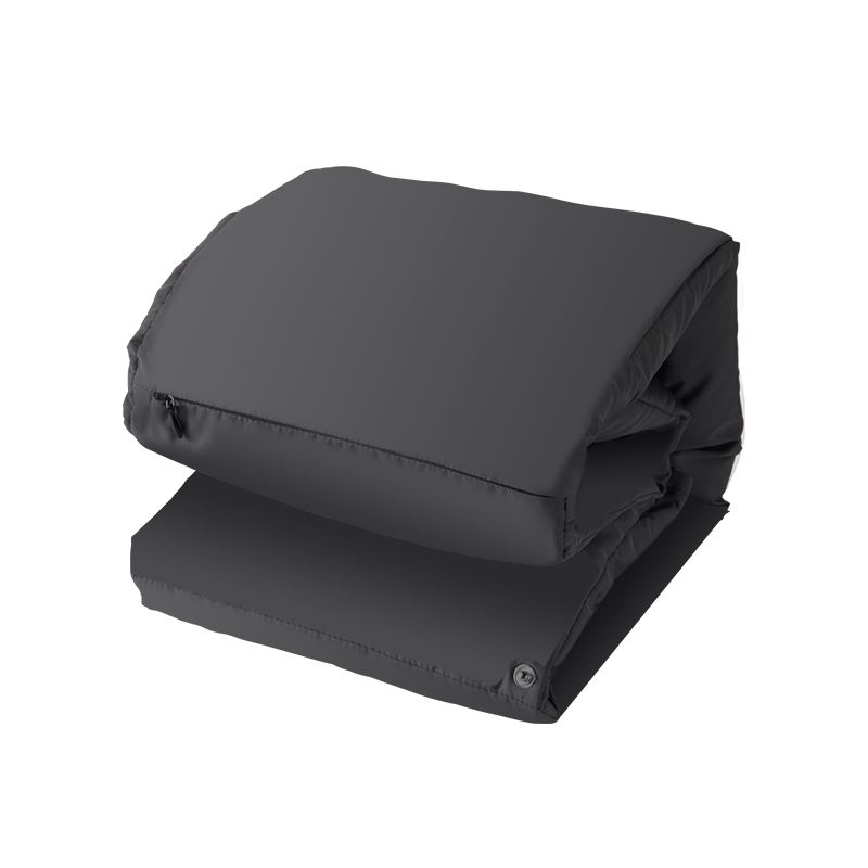 Multifunctional Graphene Heated Down Wrap: black wrap folded flat.
