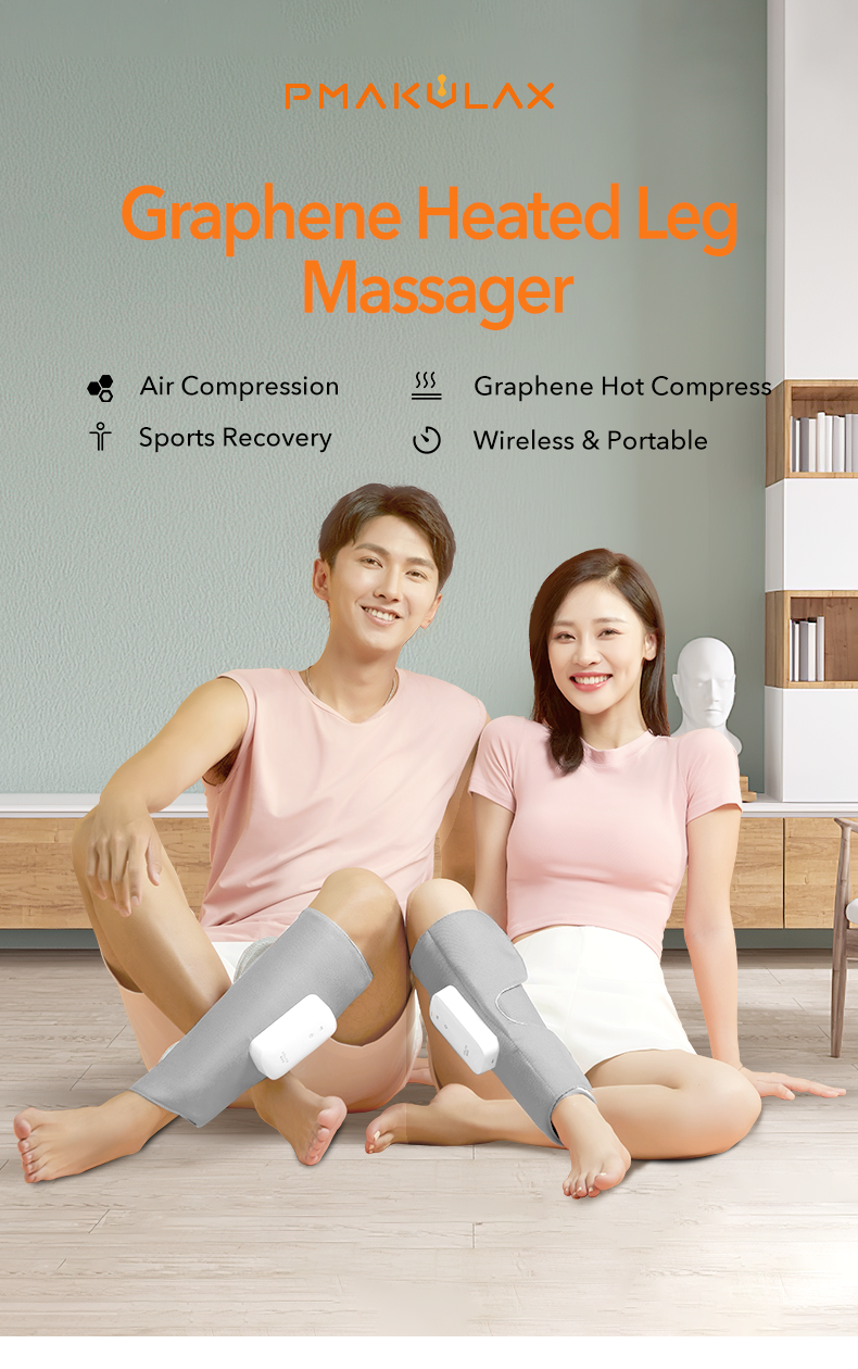Graphene Leg Massager: couple wearing scene and product overview.