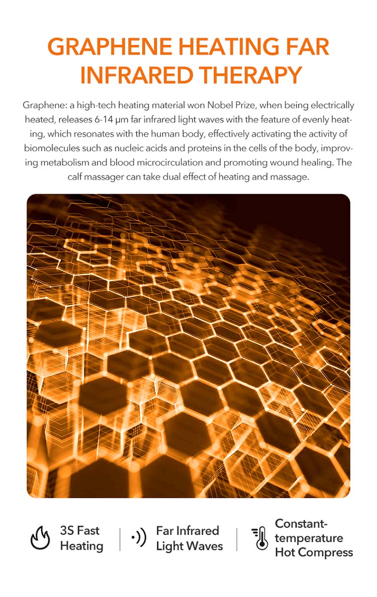 Graphene Leg Massager: heating material honeycomb illustration.