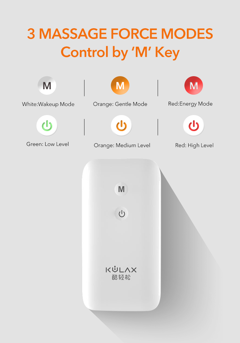 Graphene Leg Massager: control button and mode guide.