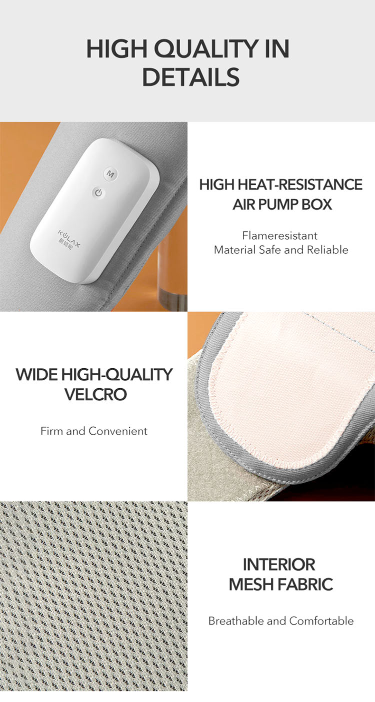 Graphene Leg Massager: control module, fastening and inner fabric details.