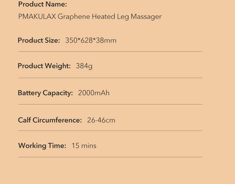 Graphene Leg Massager: product specification panel.