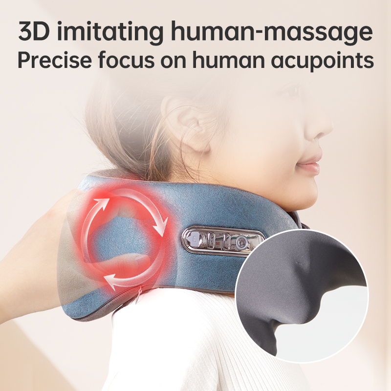 Graphene Heated Massage Neck Pillow: rear neck position and massage contact detail.
