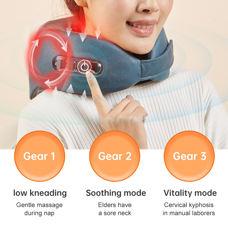 Graphene Heated Massage Neck Pillow: control button and mode illustration.