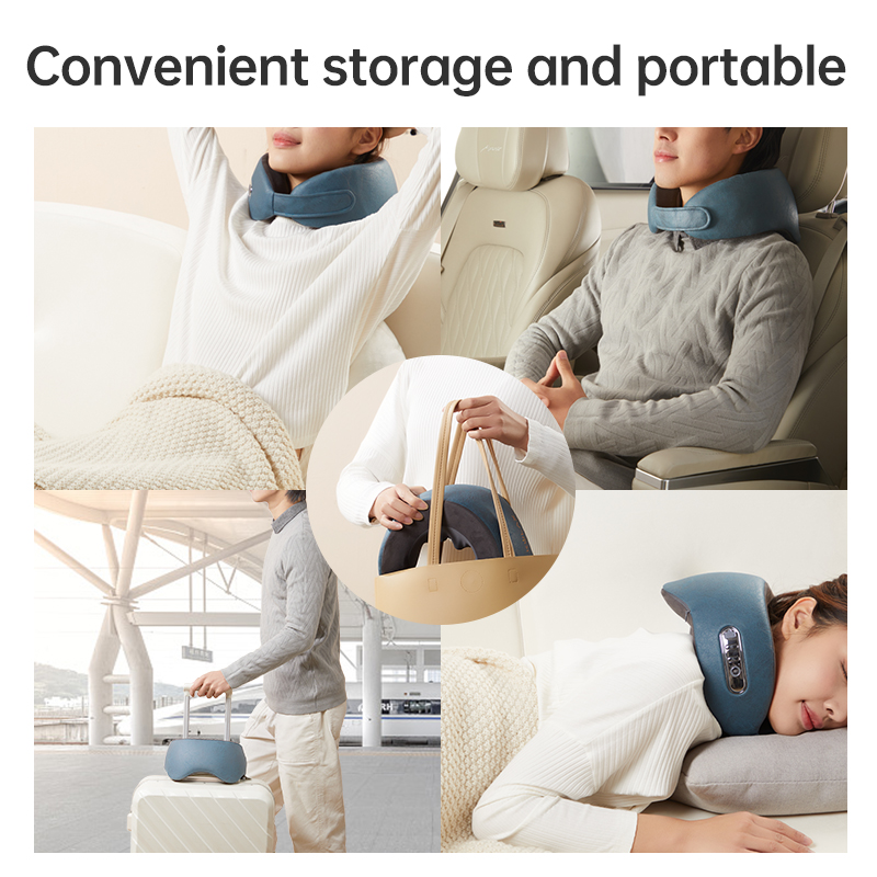 Graphene Heated Massage Neck Pillow: travel, home and carrying examples.