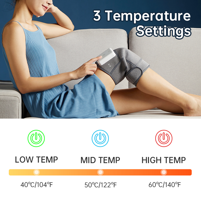 Graphene Multifunctional Knee Brace: seated use with temperature indicator guide.