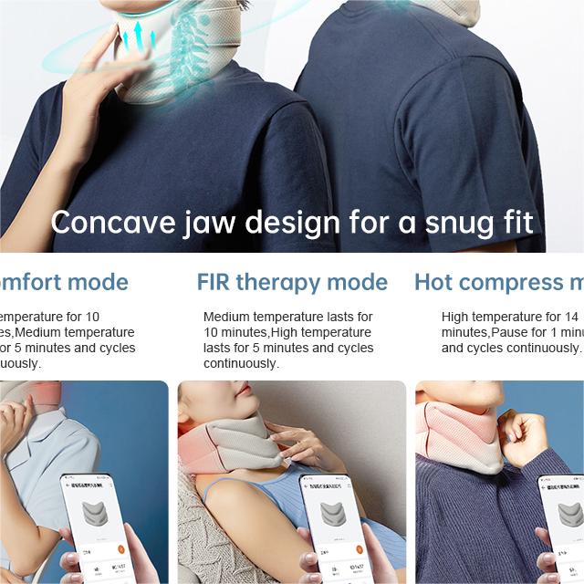 Graphene Heated Neck Support: jaw support fit and mobile control examples.