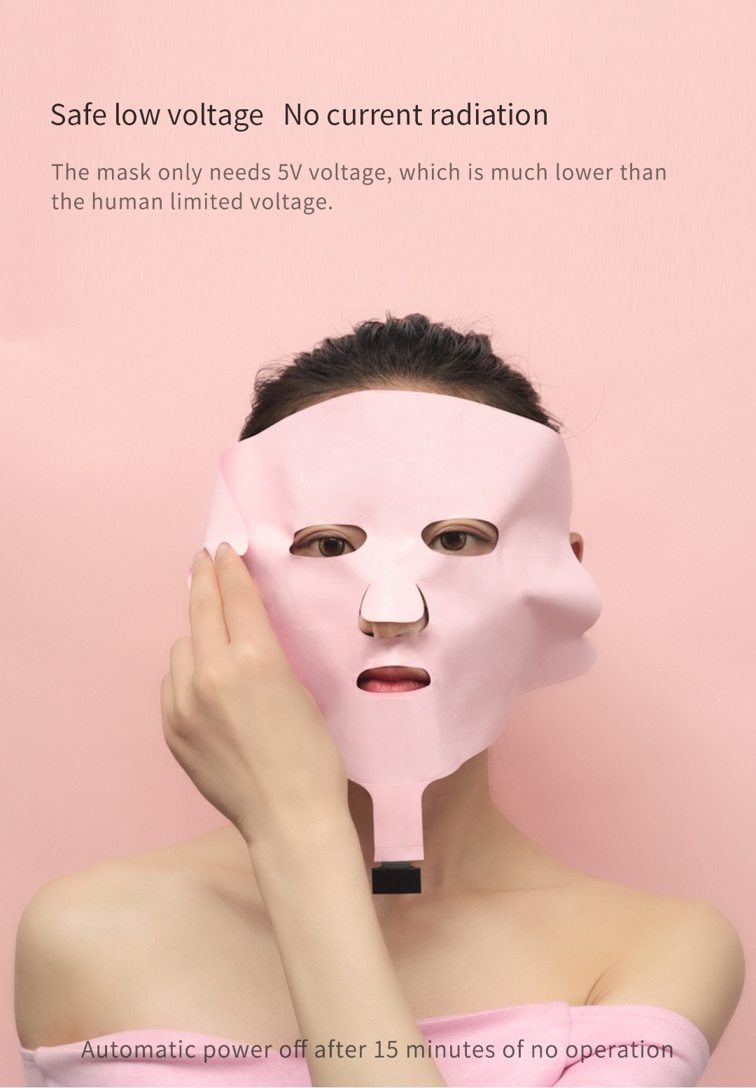 X10 Graphene Heated Face Mask: woman wearing the pink mask, front view.