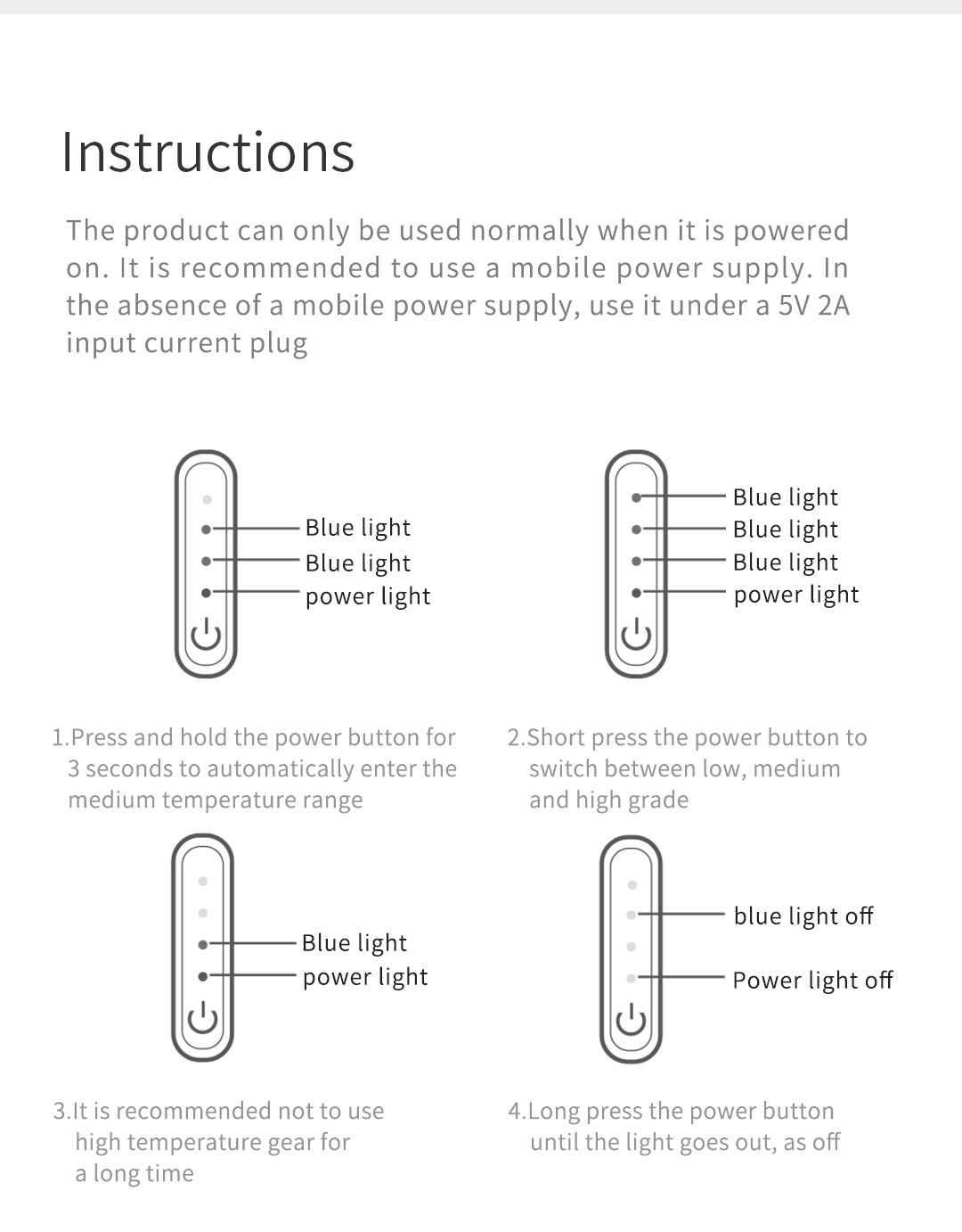 X10 Graphene Heated Face Mask: inline controller operation guide.