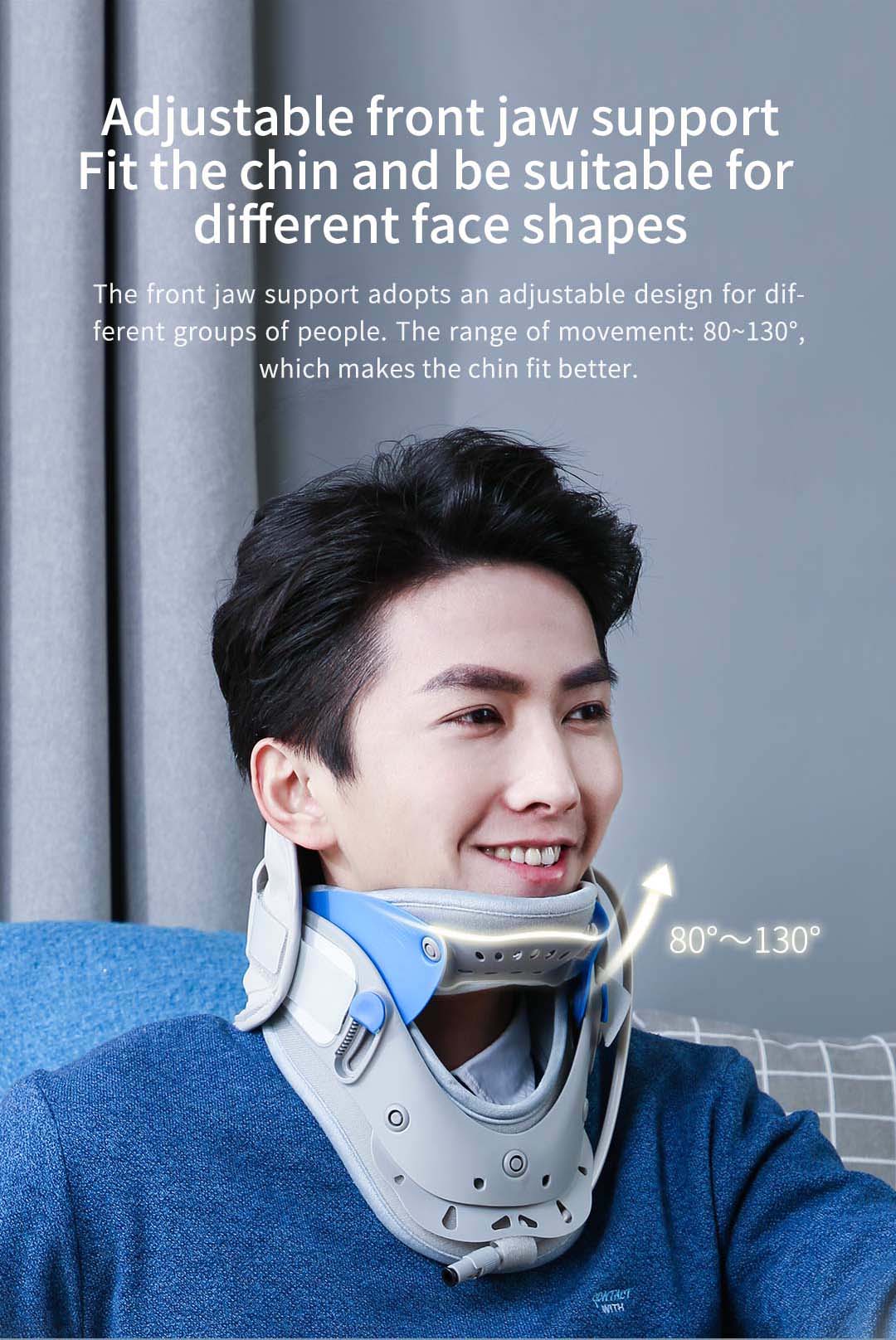 Man wearing and adjusting the cervical neck brace