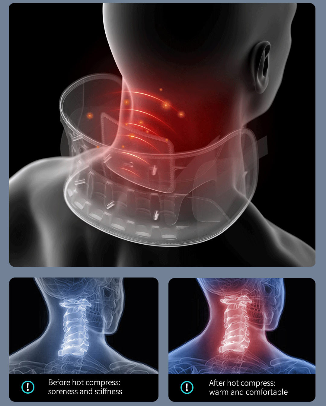 Neck brace heating area illustration
